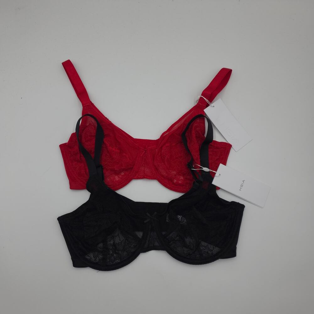 HSIA Bundle of Two Enchante Unlined Lace Underwire Bra Black Red Size 34DD